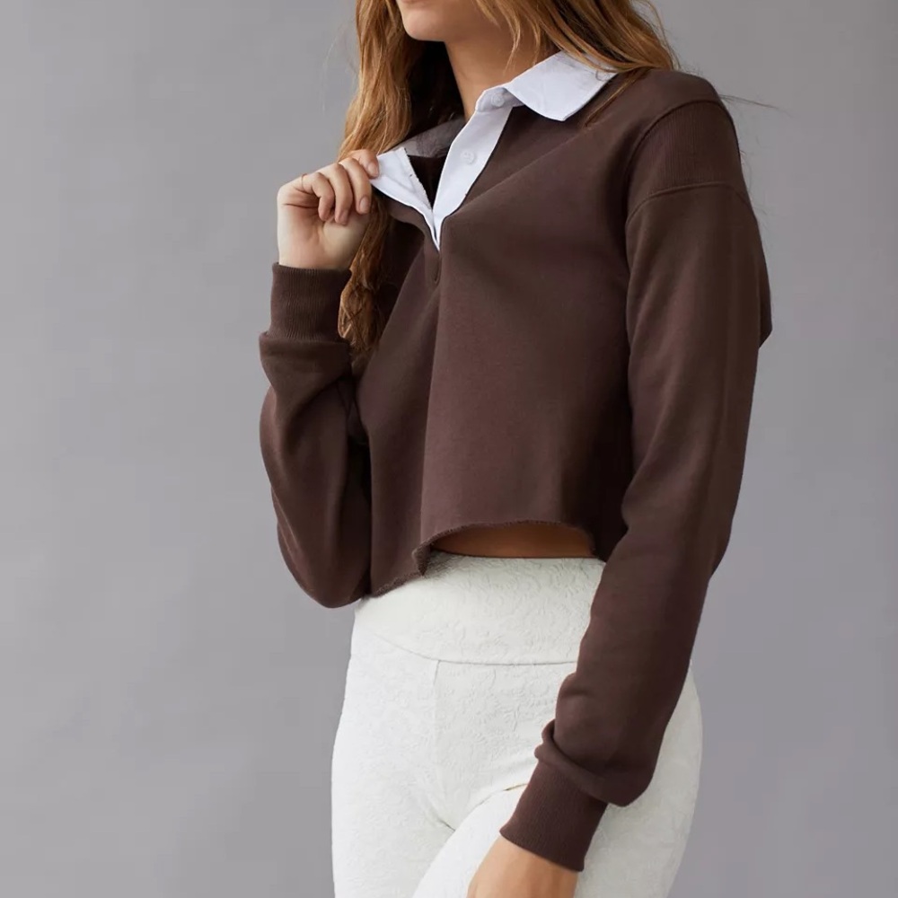 NWT Twenty Montreal Brown Crop Top with White Collar